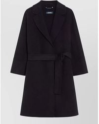 Max Mara - Long Jacket Belted Waist Lapel Collar - Lyst