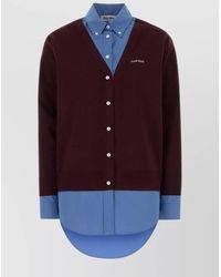 Miu Miu - Wool Cardigan With Button-Down Collar And Layered Design - Lyst