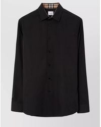 Burberry - Checked Cotton Shirt With Curved Hem And Long Sleeves - Lyst