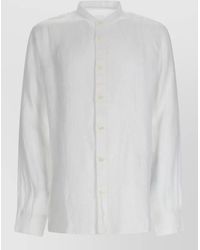 120% Lino - Linen Shirt Long Sleeves Mandarin Collar - Lyst
