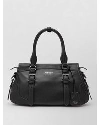 Prada - Shoulder Bag Buckle Detail Textured Leather Top Handle - Lyst