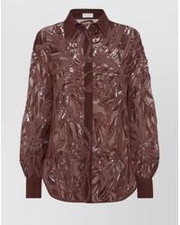 Brunello Cucinelli - Floral Sequin Embellished Silk Collared Top - Lyst
