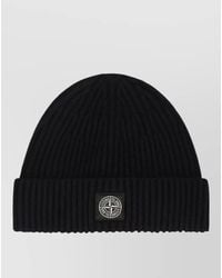 Stone Island - Wool Beanie Ribbed Design Compass Patch - Lyst