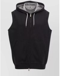 Brunello Cucinelli - Cotton Blend Sleeveless Hooded Jacket - Lyst