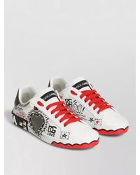 Dolce & Gabbana - Leather Graffiti-Print Heart-Patch Low-Top Sneakers - Lyst