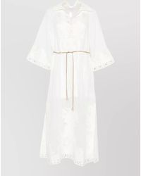 Zimmermann - Embroidered Lace-Trim V-Neck Three-Quarter Sleeve Maxi Beach Cover-Up - Lyst