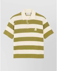 Ami Paris - Striped Cotton Short-Sleeve Polo Shirt - Lyst