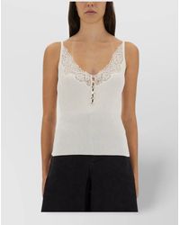 Self-Portrait - Ribbed Lace-Trim V-Neck Tank Top - Lyst