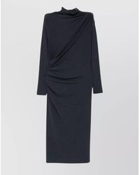 Brunello Cucinelli - Wool Blend Midi Dress With Gathered Detail - Lyst
