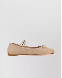 Miu Miu - Leather Ballerinas With Round Toe And Bow Detail - Lyst