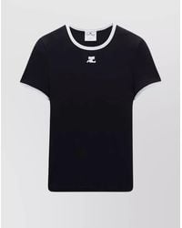 Courreges - Cotton Logo Embellished Contrast Trim Short Sleeve T-Shirt - Lyst