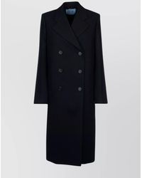 Prada - Long Sleeve Double-Breasted Coat With Notched Lapels - Lyst