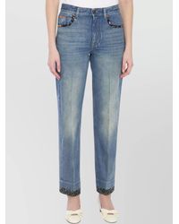 Valentino Garavani - Denim Floral Print Pleated Straight-Leg Jeans - Lyst