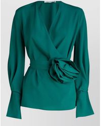 SIMONA CORSELLINI - Deep V-Neck Long-Sleeve Blouse - Lyst