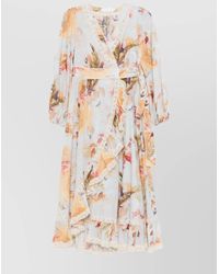 Zimmermann - Cotton Floral-Print Wrap Midi Dress - Lyst