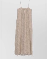 Alysi - Midi Dress Dotted Pleated Ramie Spaghetti Straps - Lyst