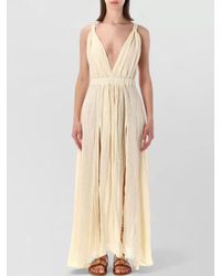 120% Lino - Long Linen Dress Deep V Neckline - Lyst