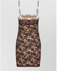 Saint Laurent - Satin Lace Mini Slip Dress - Lyst