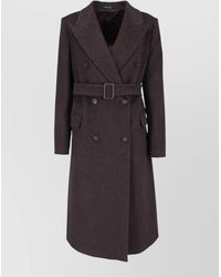 Tagliatore - Belted Waist Double Breasted Coat Notch Lapels - Lyst