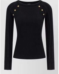 Balmain - Ribbed Crewneck Button Knit Top - Lyst