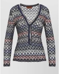 Missoni - Openwork Striped V-Neck Long-Sleeve Cardigan - Lyst