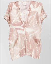 Alysi - Silk Printed V-Neck Short-Sleeve Blouse - Lyst