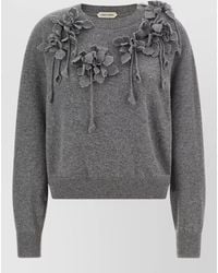 Alberta Ferretti - Crew Neck Sweater Floral Motif Design - Lyst
