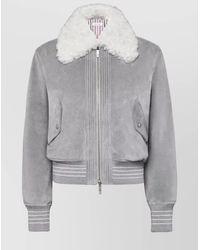 Thom Browne - Shearling Collar Suede Cropped Flight Jacket - Lyst