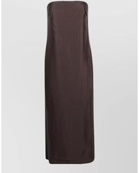 Loulou de Saison - Giulia Strapless Midi Dress Pinstripe Slit - Lyst