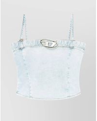 DIESEL - Denim Logo-Buckle Square-Neck Spaghetti-Strap Top - Lyst