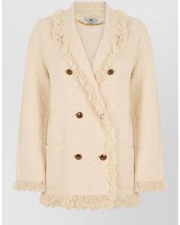 Elisabetta Franchi - Double Breasted Blazer Fringed Hem Detailing - Lyst