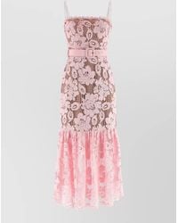 Self-Portrait - 'pink Crochet Lace Midi' Dress - Lyst