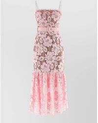 Self-Portrait - Crochet Lace Midi Dress Belted Ruffle - Lyst