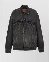 Balenciaga - Distressed Denim Jacket With Collar And Pockets - Lyst