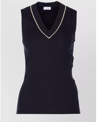 Brunello Cucinelli - Sleeveless V-Neck Ribbed Texture Tank Top - Lyst