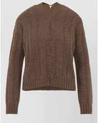 Loewe - V Neck Cable Knit Sweater Ribbed Cuffs Hem - Lyst