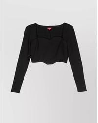 STAUD - Cropped Sweetheart-Neck Long-Sleeve Jersey Top - Lyst