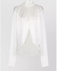 Balmain - High Neck Long Sleeve Silk Blend Top - Lyst
