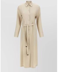 Max Mara - Linen Blend Long-Sleeve Belted Shirt Dress - Lyst