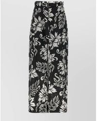 Sacai - Belted High Waist Floral Print Trousers - Lyst