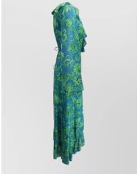 Etro - Silk Floral-Print Ruffled V-Neck Long-Sleeve Wrap Maxi Dress - Lyst