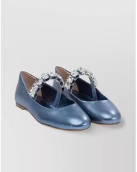 Casadei - Round Toe Flat Sole Embellished Strap Ballerinas - Lyst