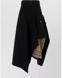 Burberry - Gabardine Skirt Belted Waist Asymmetric Hem Buttons - Lyst