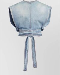 Alaïa - Denim Belted Cropped Sleeveless Top - Lyst