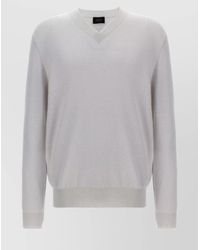 Brioni - Classic V-Neck Sweater With Ribbed Details - Lyst