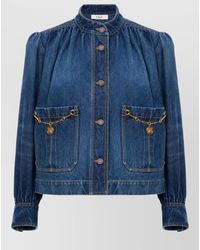 Chloé - Denim High Neck Gathered Cropped Jacket - Lyst
