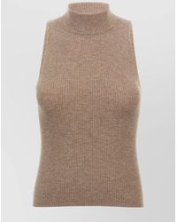 Brunello Cucinelli - Sleeveless High Neckline Ribbed Top - Lyst