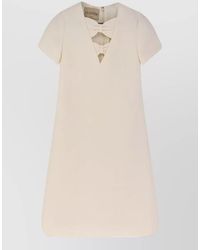 Valentino - Virgin Wool Silk V-Neck Bow Mini Dress - Lyst