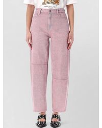 Ganni - Denim Mid-Rise Ankle-Length Barrel-Leg Trousers - Lyst