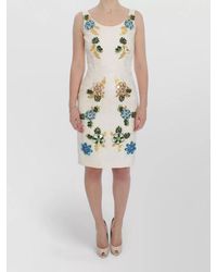 Dolce & Gabbana - Silk Sleeveless Floral Brocade Knee-Length Dress - Lyst
